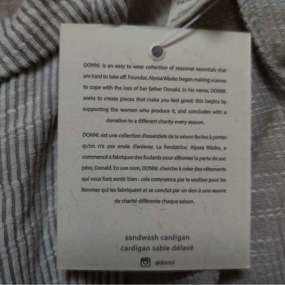 DONNI. Anthropologie Sandwash Ribbed Cardigan Light Beige Gray Striped Open - Picture 5 of 8